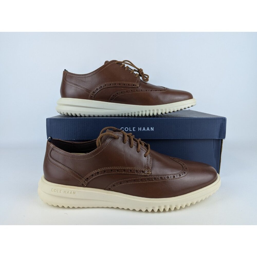 Cole Haan Grand+ Wingtip Leather Oxford British Tan Dress Shoe Men's Size 10 NIB
